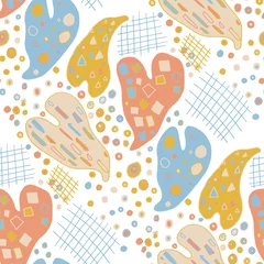 Fototapeten Seamless vector pattern with abstract doodles. Bright summer print. Trendy colorful background. Geometric doodles and leaves.  © Natallia Novik