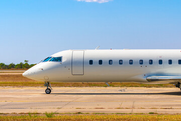 Obraz premium Close up of passenger airplane parked in airport