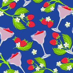 Cocktail with strawberry martini smoothies seamless pattern design ornament vector