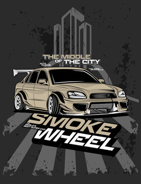 smoke wheel, custom drift car illustration