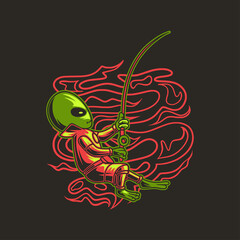 t shirt design alien strike against fishing illustration