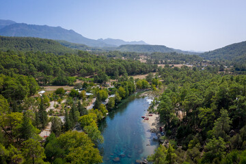 Fototapeta premium Koprucay river panorama in Beskonak Koprulu Canyon National Park Aerial View