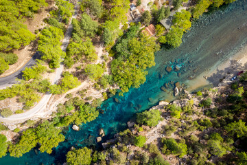 Top down view of Koprucay river in Beskonak Koprulu Canyon National Park Aerial View