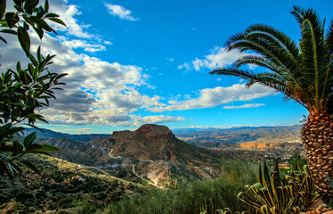 Fototapeta na wymiar View from Cabrera in HDR towards, Cortijo Grande, near Mojacar, Almeria, Andalusia, Spain