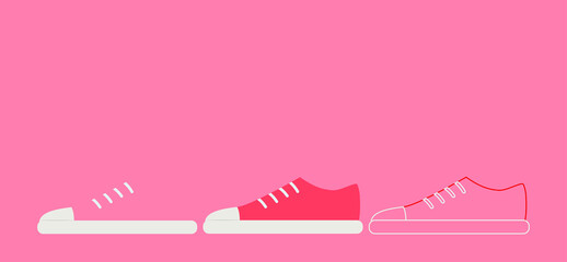 vector set of gym shoes. flat image of three variants of sneakers with and without a contour.