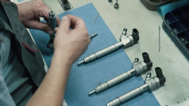 Male mechanical measuring elements nozzle caliper. Close-up.