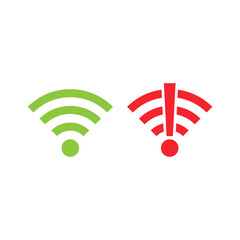 Wi-fi icon set. Wireless technology collection. Green and red wifi pictogram group. No signal. Vector isolated on white background