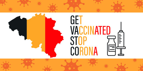 Belgium Vaccination, Coronavirus, Belgium flag, Vaccine dose, syringe with needle, concept vaccination.