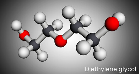 Diethylene glycol, DEG molecule. It is diol, solvent. Molecular model. 3D rendering