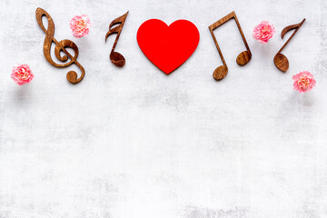 Love songs. Valentines day music with notes and flowers