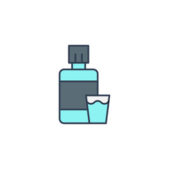 Mouthwash plastic bottle and glass icon isolated on white background. Liquid for rinsing mouth. Oralcare equipment. Set icons colorful. Vector Illustration