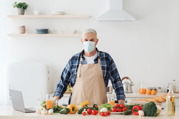 Covid-19 and modern food blogger preparing dinner at home shooting video