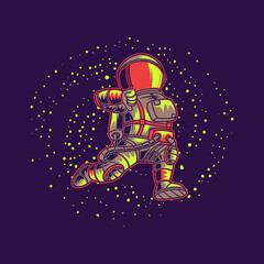 t shirt design astronaut running with galaxy background illustration