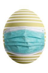 Large picture of an isolated easter egg with a stripes and mask.