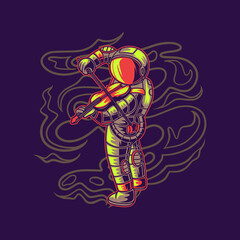 t shirt design side view of an astronaut playing the violin illustration