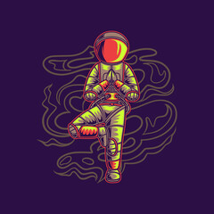 Fototapeta na wymiar t shirt design astronaut exercise with tree pose yoga illustration