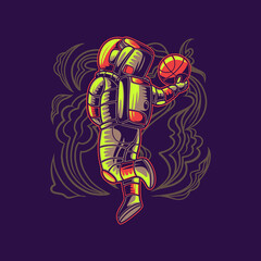 t shirt design astronaut playing basketball basketball illustration