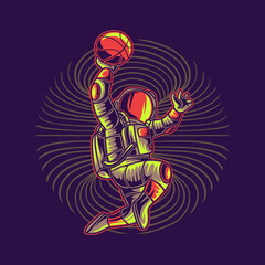 t shirt design astronaut throwing basketball basketball illustration