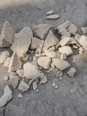 Food grade chalk and Writing chalk. Broken pieces and crumbs. Cosmetology, health, recreation.