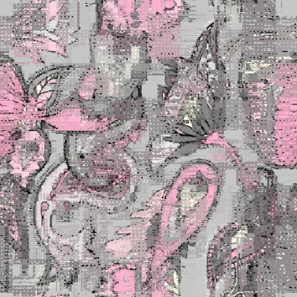 Poster Vector image with imitation of grunge datamoshing texture.
