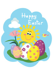 Easter sun.Vector image.Postcard.
