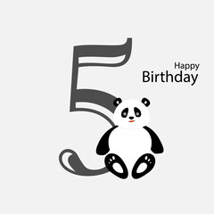 birthday card for kids with cute panda. 5 year old. Vector illustration.