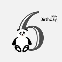 birthday card for kids with cute panda. 6 year old. Vector illustration.