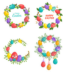 Happy easter. Festive decoration with spring elements and eggs