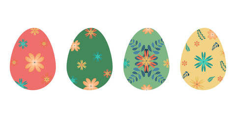 set of Easter eggs in spring decoration. Eggs decorated with flowers. Vector flat illustration.