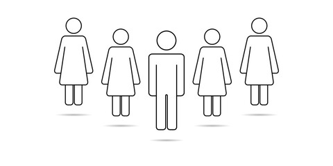 Crowd of people icon in flat style. Community icon of a group of corporate team of women led by a man. People, man symbol Business team. Vector illustration for design.