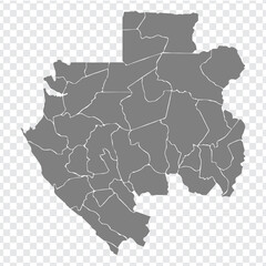 Blank map  of Gabon. Departments of Gabon map. High detailed vector map Gabonese Republic on transparent background for your web site design, logo, app, UI.  EPS10. 
