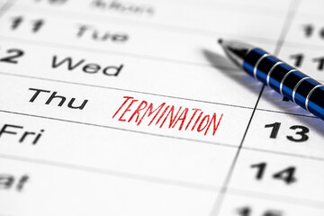 Calendar with english word Termination, repercussion due to covid-19