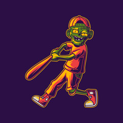 t shirt design zombie hit the home run baseball illustration