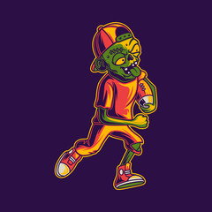 t shirt design zombies playing in a running position with the ball football illustration