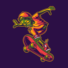 t shirt design Zombies skateboarding ready to jump illustration