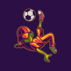 t shirt design playing ball with a flip position against zombie illustration