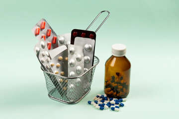 Wire basket full of medicine blister