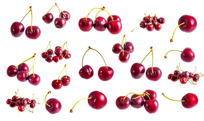 Obraz na płótnie Canvas Fresh red merry berries, sweet cherry set, isolated on white
