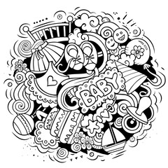 Baby cartoon doodle illustration. Funny children design.