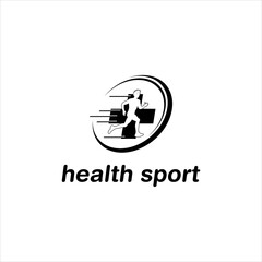 health sport logo design with run athlete and cross medical vector