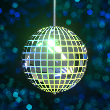 Creative image with disco mirror ball. Party accessories. Festive background. 3d rendering.