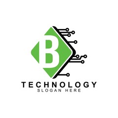 alphabet capital logo. Creative design concept green color with electrical chip illustration,