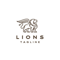 Line art Lion with Wings Logo Design Template