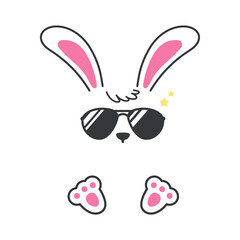 Vector flat bunny in cool dress with black glasses Isolated on white background.