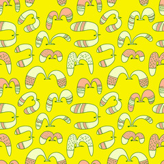 Doodle birds seamless pattern.Background with flying seagulls characters. Vector illustration in funny sketchy style for surface design, wrapping paper, fabric and textile - 422768340