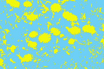 Fototapeta na wymiar Fantasia gialla e azzurra di fiori e coriandoli