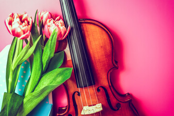 Beautiful spring composition of violin and flowers © lusyaya
