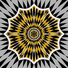 grey and black chequered pattern with contrasting double yellow and black zone with white ladder hexagonal floral fantasy