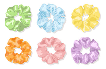Hair scrunchies set. Perfect for hairdress salon, kids shop, beauty and fashion store.