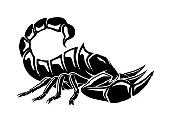 Illustration with angry scorpion icon isolated on white background.